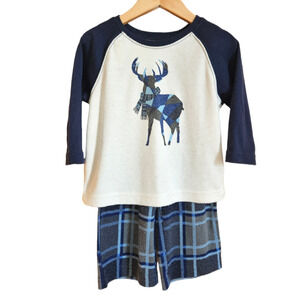 Hanna Andersson Toddler Deer Pajama Set Plaid Top & Bottom Size 80 (18-24M)